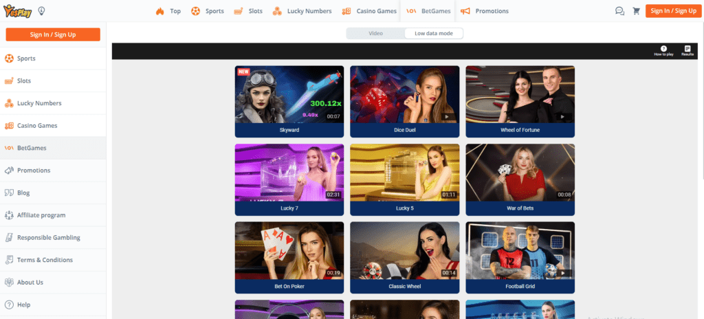 YesPlay desktop view