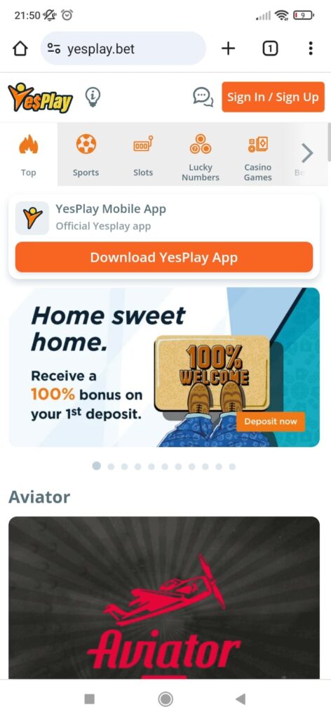 YesPlay mobile view